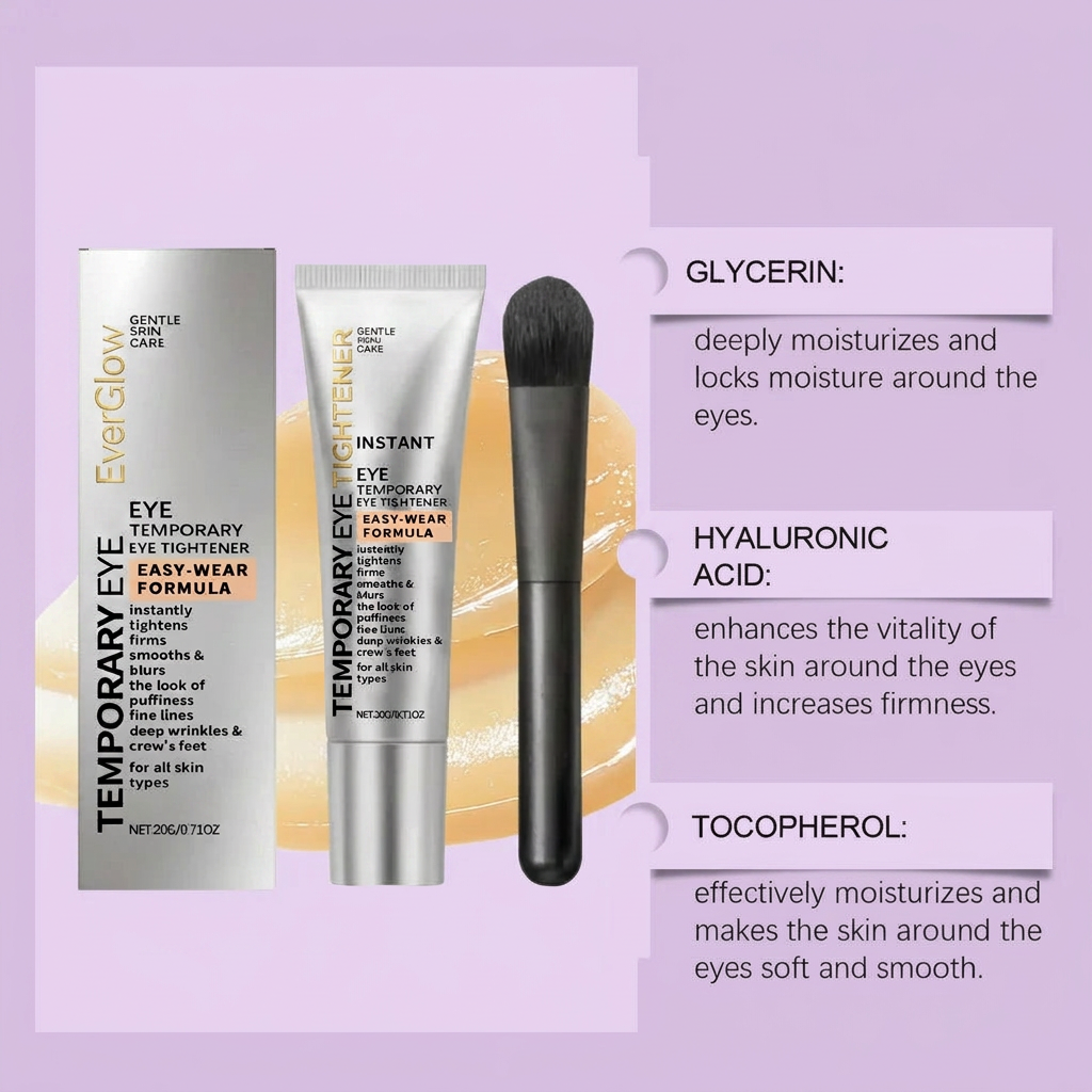 EverGlow Temporary Tightener Eye Cream Reduces Dark Circles Eye Bags Puffiness Fine Lines Anti-Aging Hyaluronic Acid Firming Eye Cream